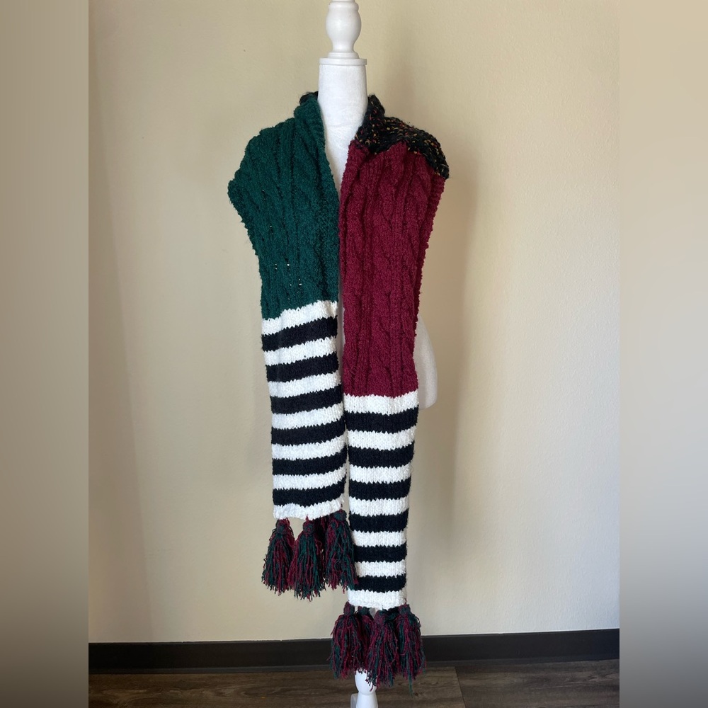 Free People Multicolor Cable Knit Scarf with Tassels